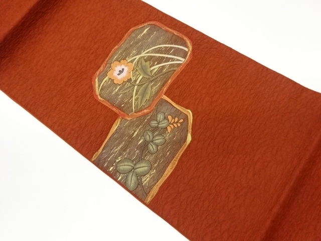 ふくれ織草花模様刺繍袋帯